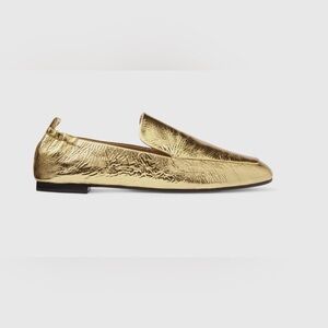 Tamara Mellon Stow Gold Metallic Wrinkle Leather Flats